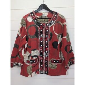 Parsley & Sage Jacket Size 1X Art to Wear Fringe Funky Shacket Maximalist Beads